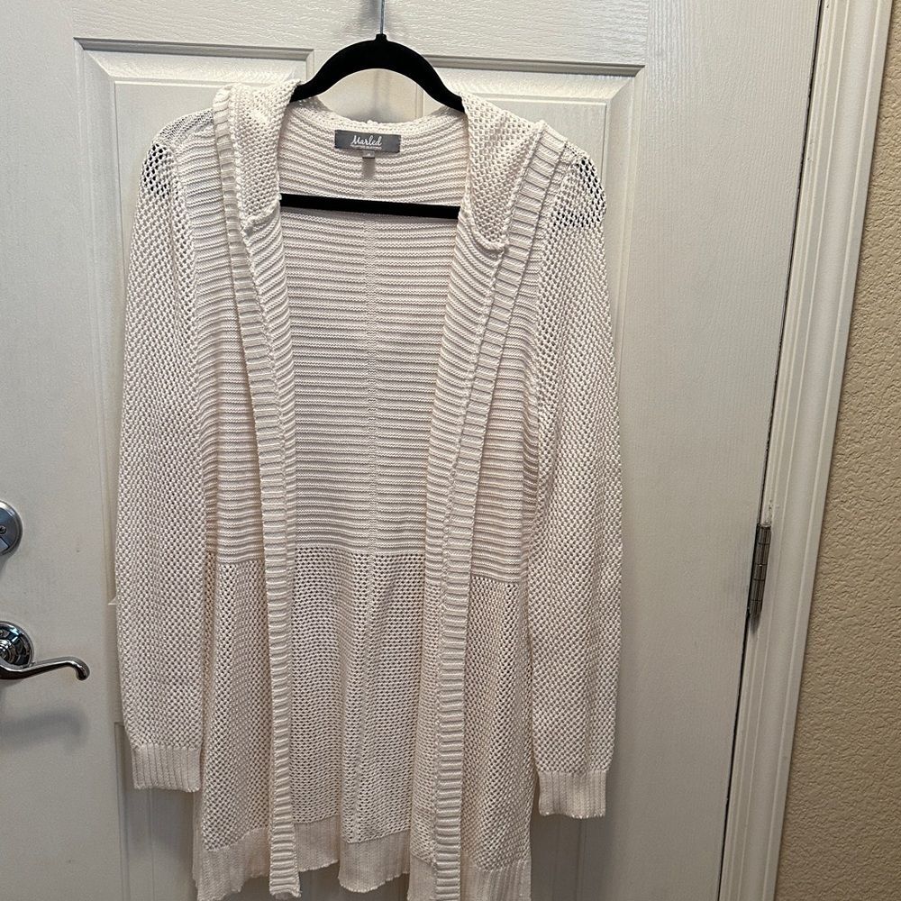 Marled Ivory Ling Line Hooded Knit Cardigan Size Medium